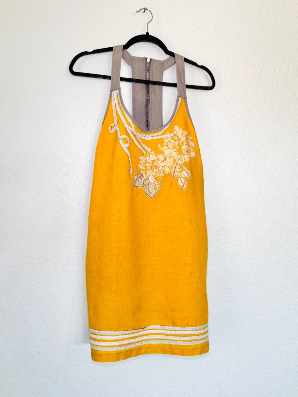 Lulumari Anthropologie Halter Dress M Cotton Linen Butter Yellow Hippie Boho